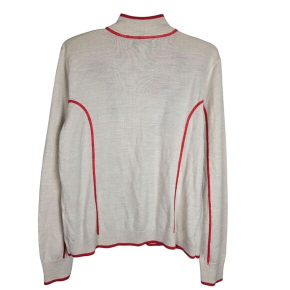 Cabela's Cream Orange Cardigan Sweater L Merino Wool Zip Embroidered Flower Boho - Picture 3 of 6